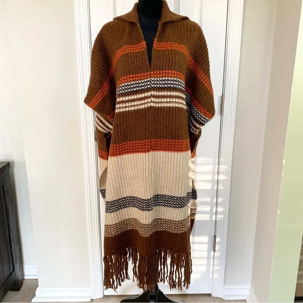 Free People Women's Sweater Leslie Oversized Hooded Canyon Combo Poncho NWT